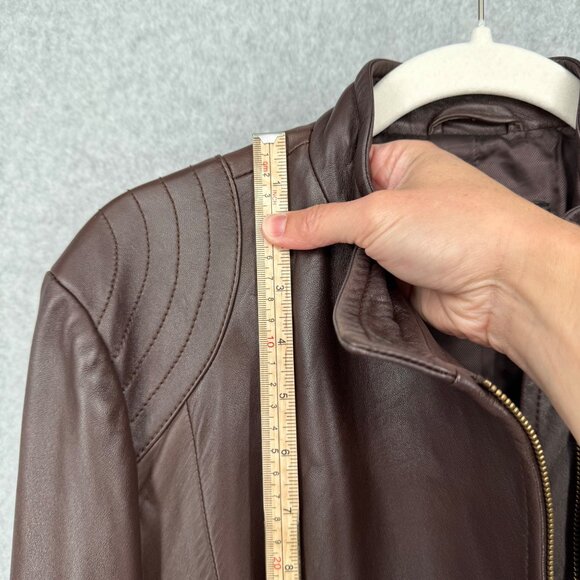 Weekend MaxMara Womens Leather Biker Jacket Size 10 Chocolate Brown Butter Soft - Picture 13 of 15